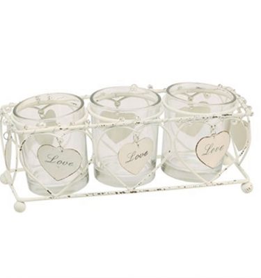 Set of 3 Tea Lights with Hanging Hearts