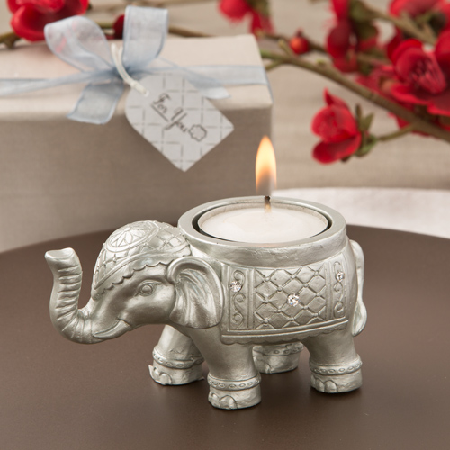 Sliver Good Luck Indian Elephant Candle Holder