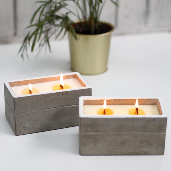 Large Box Concrete Wooden Wick Candles - Spiced South Sea Lime - Image 2