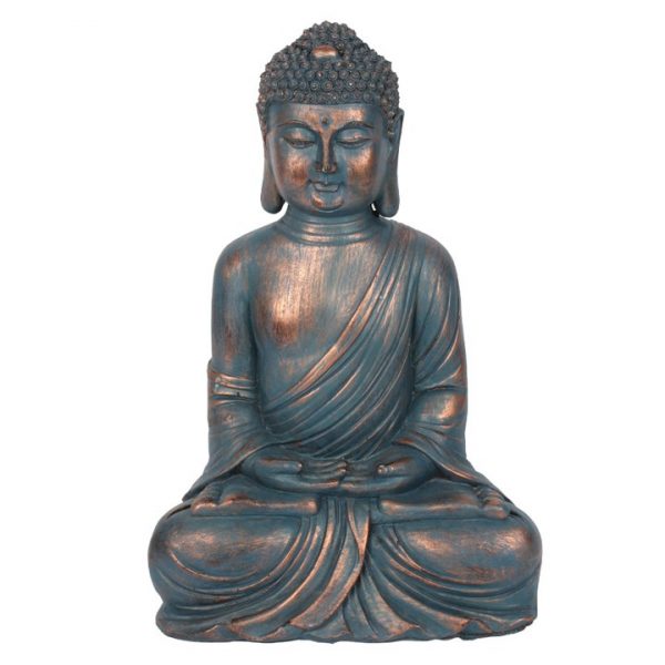 Small Blue & Copper Hands in Lap Sitting Buddha