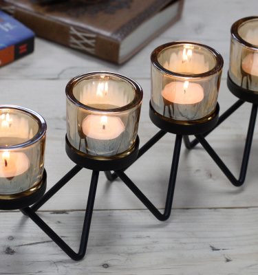 Iron Votive Centrepiece Candle Holder - 4 Cup Zig Zag