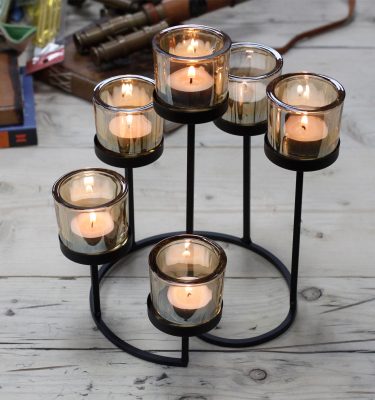 Iron Votive Centrepiece Candle Holder - 6 Cup Circule Tree
