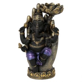 Lord Ganesh Seated in Hand with Lotus Tea Light Holder