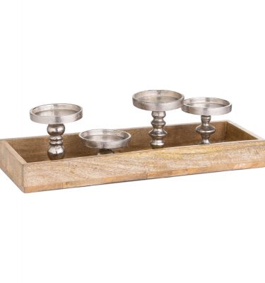 Hardwood Display Tray With Four Candle Holders