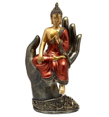 Thai Buddha Sitting in a Hand - Gold and Red
