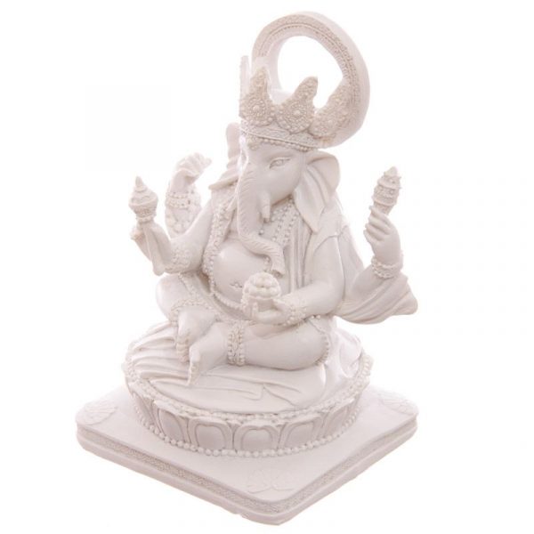 Decorative White Ganesh Sitting on a Lotus