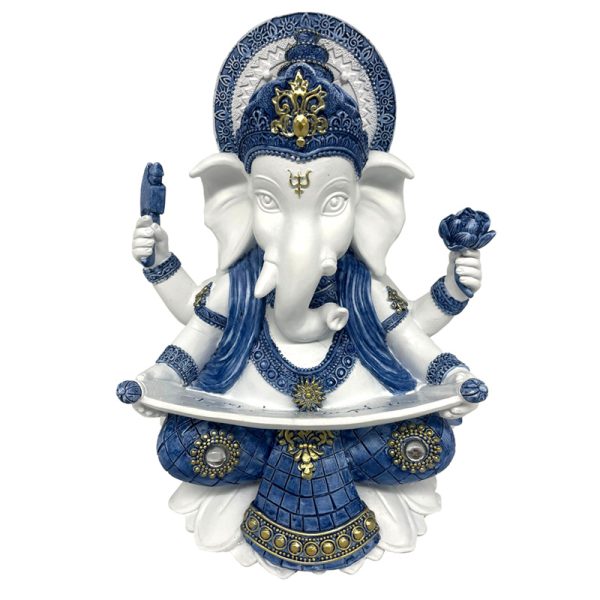 White & Blue Ganesh - Symbol of Knowledge Sculpture
