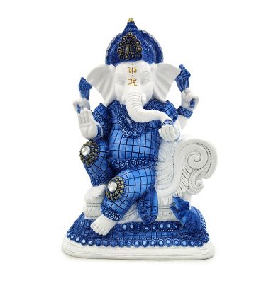 White & Blue Ganesh – Meditation Sculpture