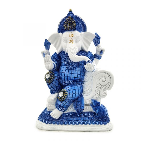 White & Blue Ganesh – Meditation Sculpture